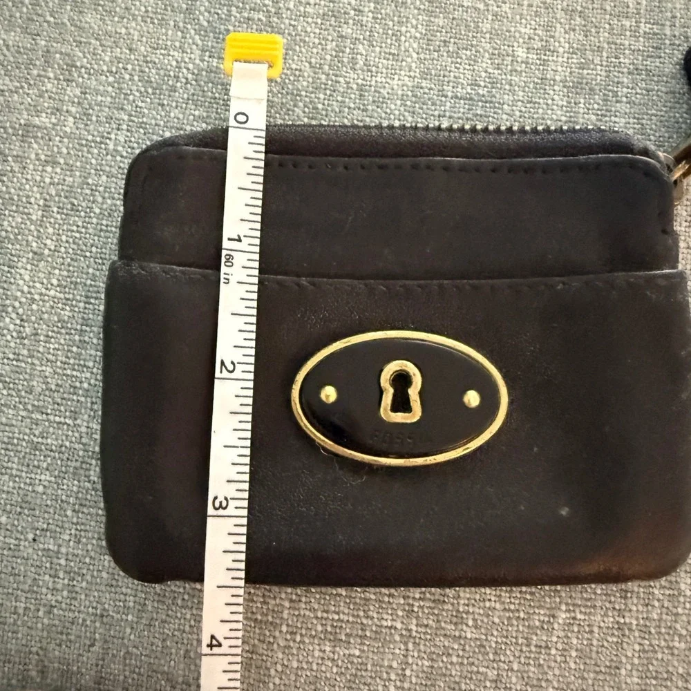 Fossil‎ Black Leather Keyhole Coin Purse ID Card Holder Wallet Brass Hardware